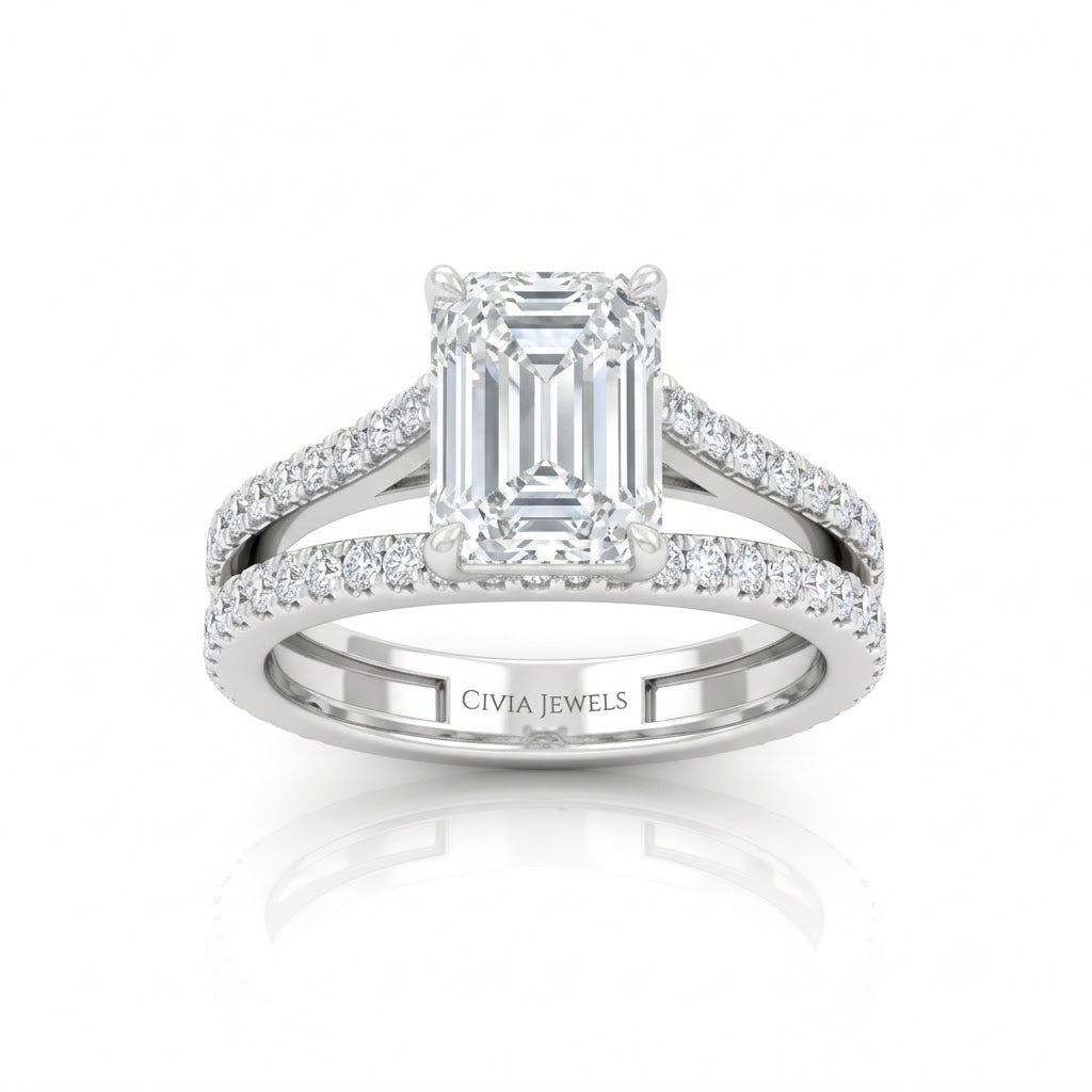 Silver Elara Emerald Diamond Engagement Ring