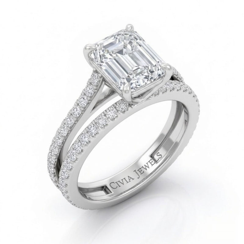 White Gold Elara Emerald Diamond Engagement Ring