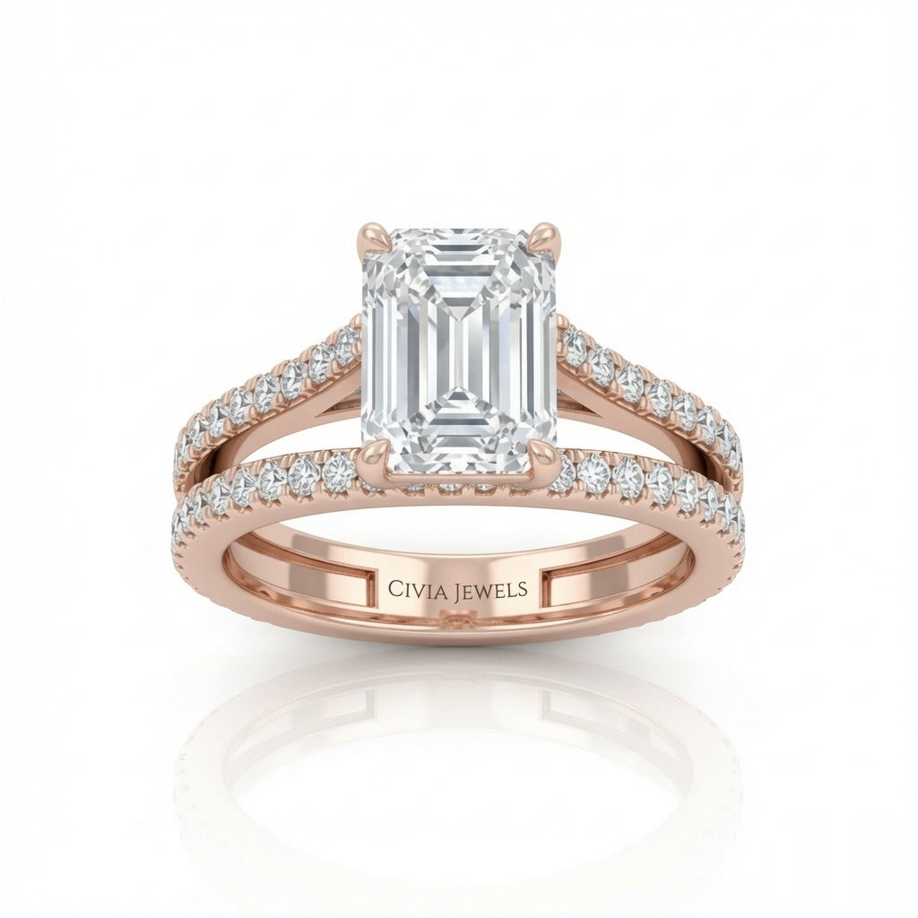 Rose Gold Elara Emerald Diamond Engagement Ring