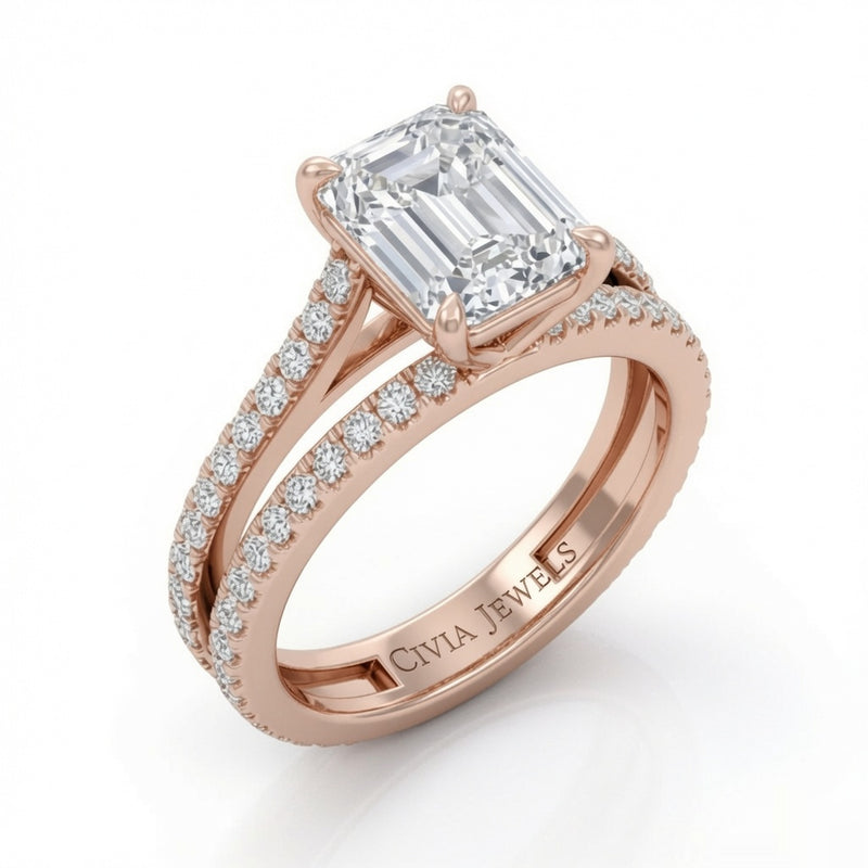 Rose Gold Elara Emerald Diamond Engagement Ring