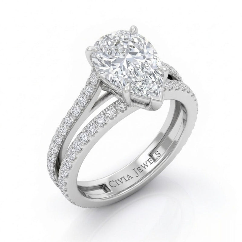 Silver Elara Pear Diamond Engagement Ring