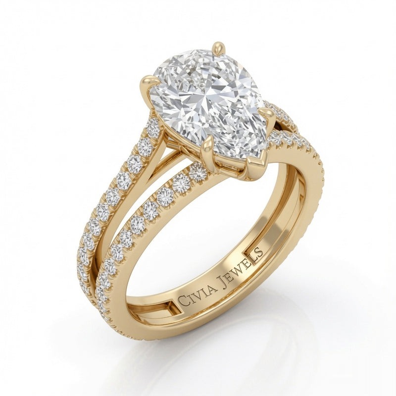 Yellow Gold Elara Pear Diamond Engagement Ring