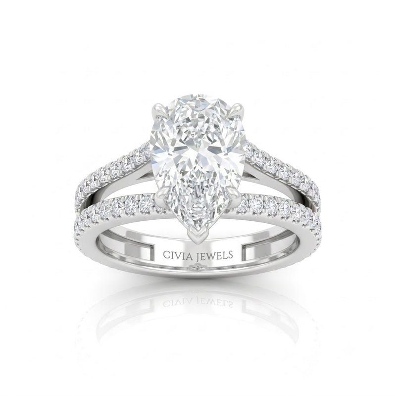 Silver Elara Pear Diamond Engagement Ring