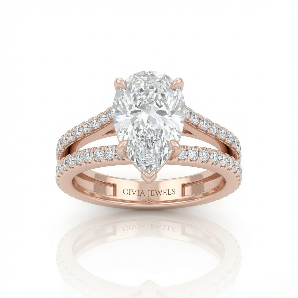 Rose Gold Elara Pear Diamond Engagement Ring