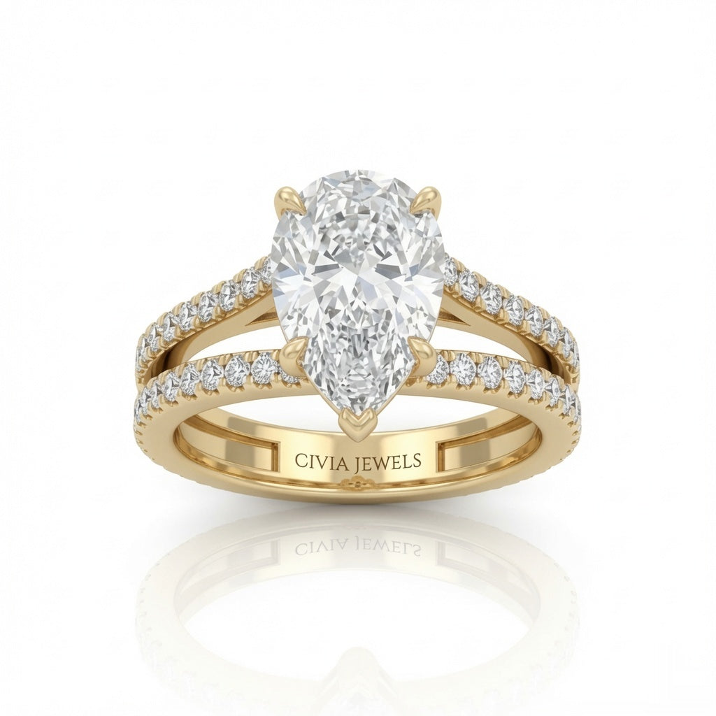 Yellow Gold Elara Pear Diamond Engagement Ring