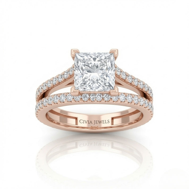 Rose Gold Elara Princess Diamond Engagement Ring
