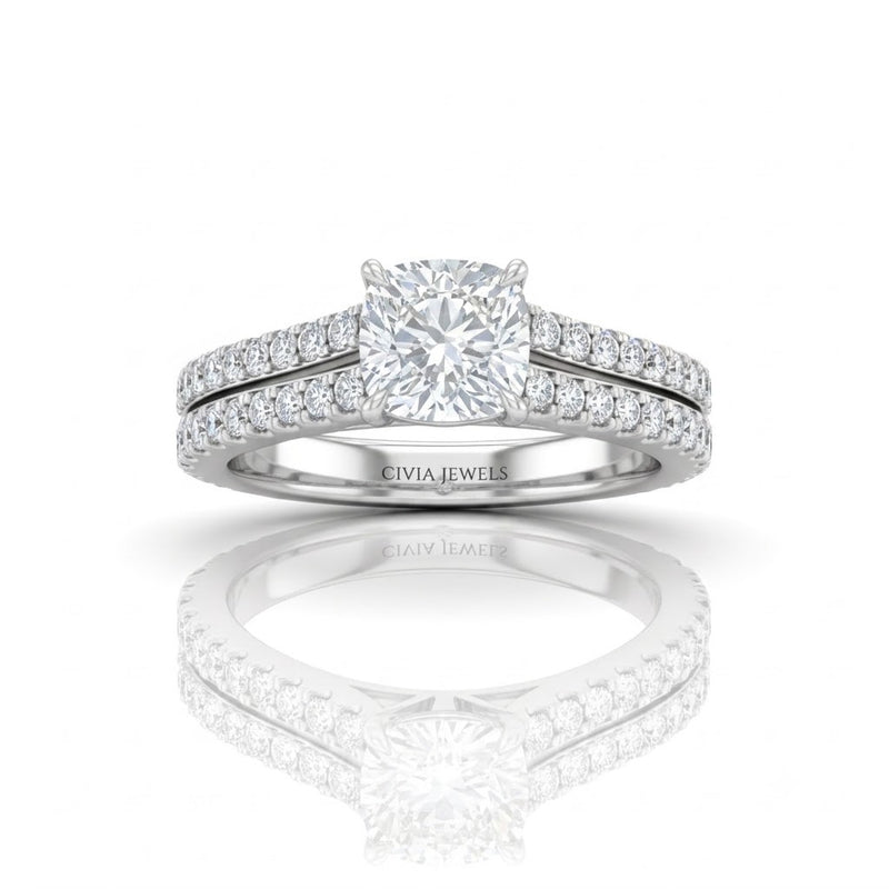 Silver Valerisse Cushion Diamond Engagement Ring
