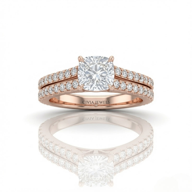 Rose Gold Valerisse Cushion Diamond Engagement Ring