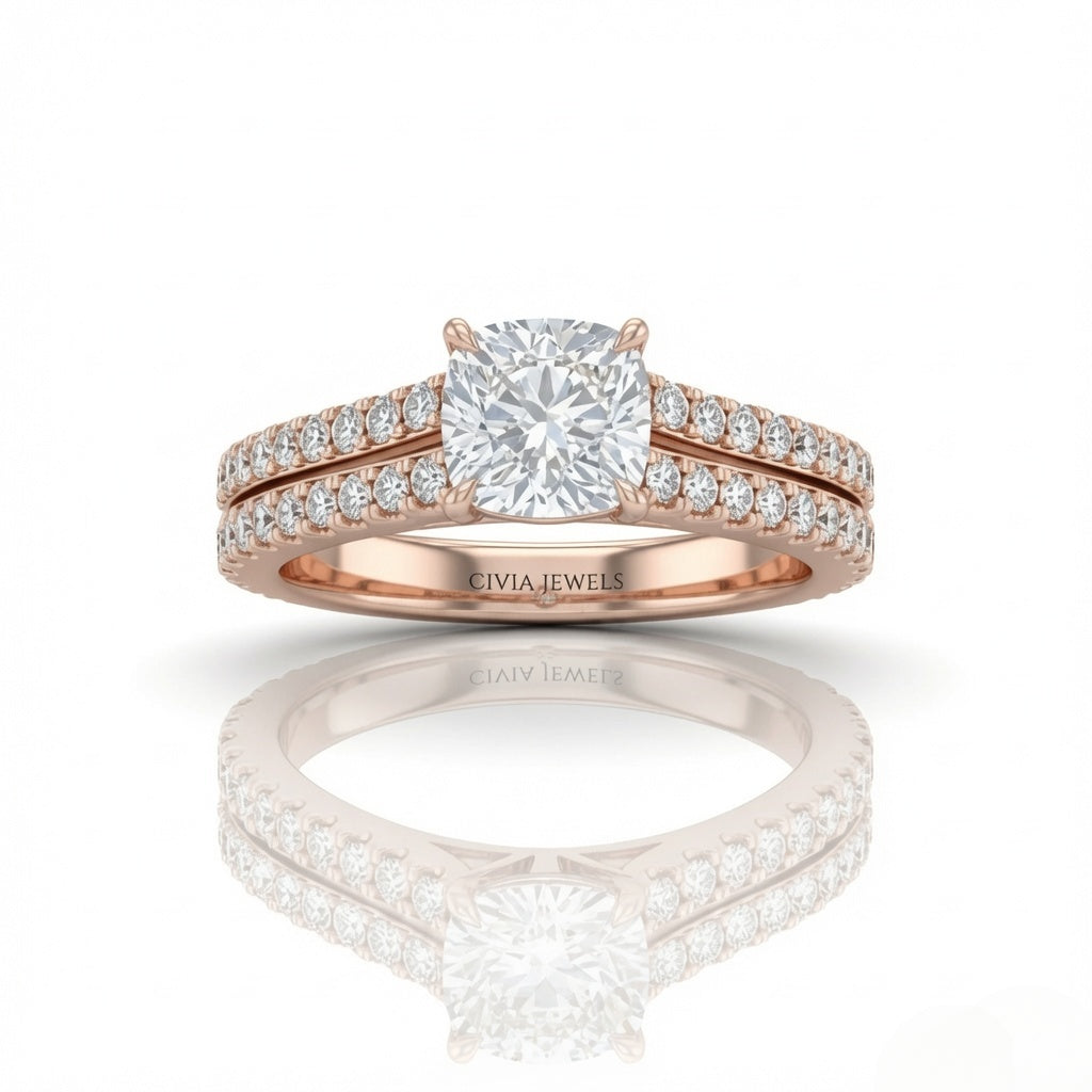 Rose Gold Valerisse Cushion Diamond Engagement Ring