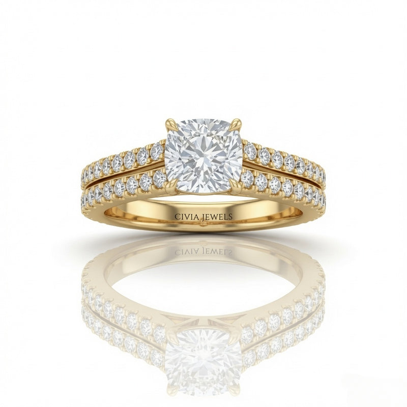 Yellow Gold Valerisse Cushion Diamond Engagement Ring