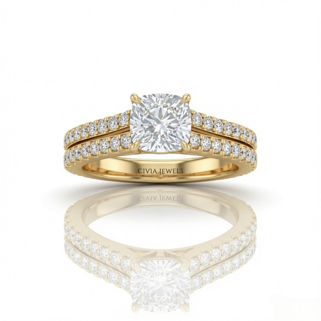 Yellow Gold Valerisse Cushion Diamond Engagement Ring