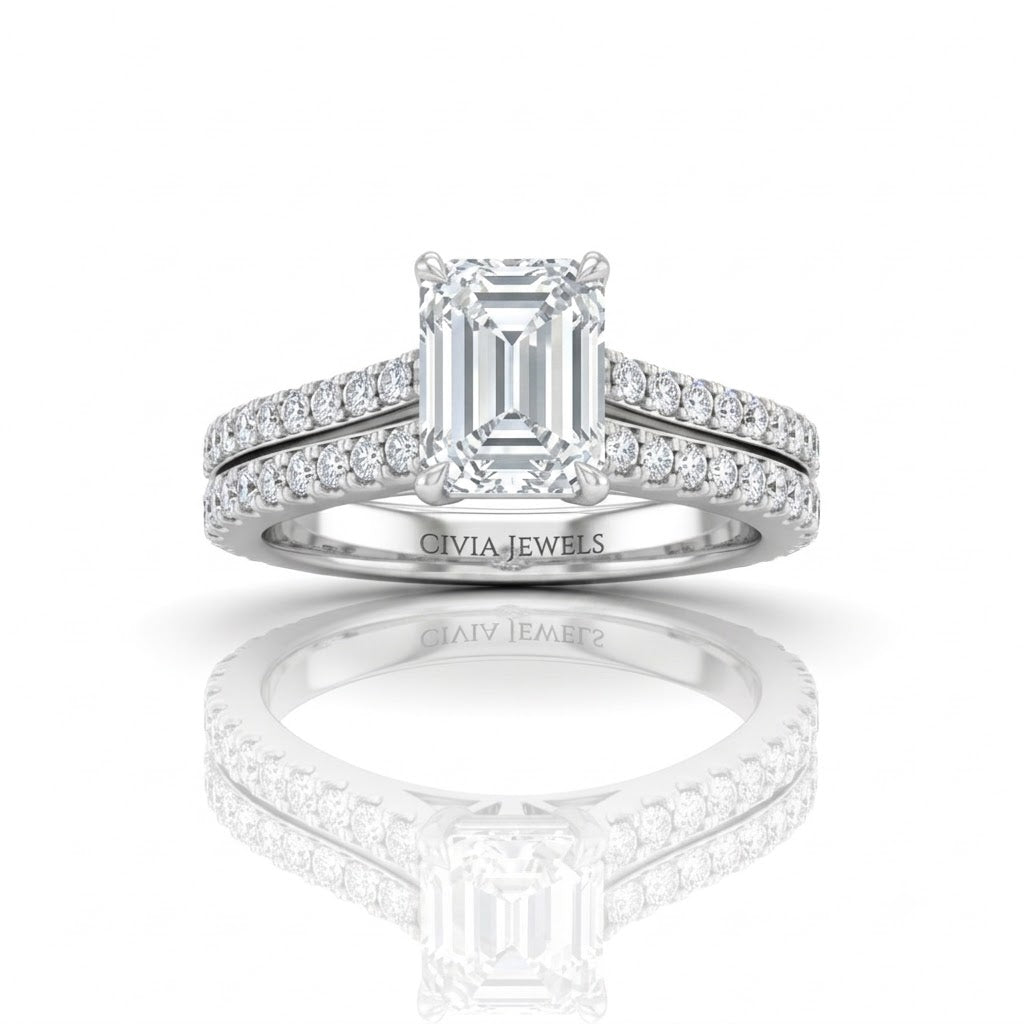 White Gold Valerisse Emerald Diamond Engagement Ring