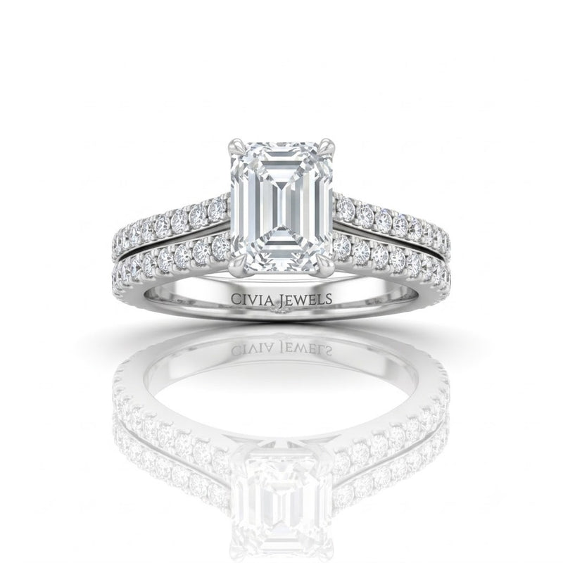 Silver Valerisse Emerald Diamond Engagement Ring