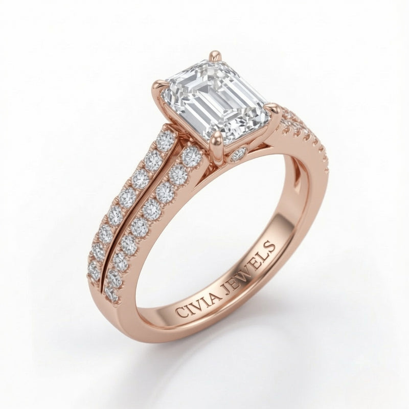 Rose Gold Valerisse Emerald Diamond Engagement Ring