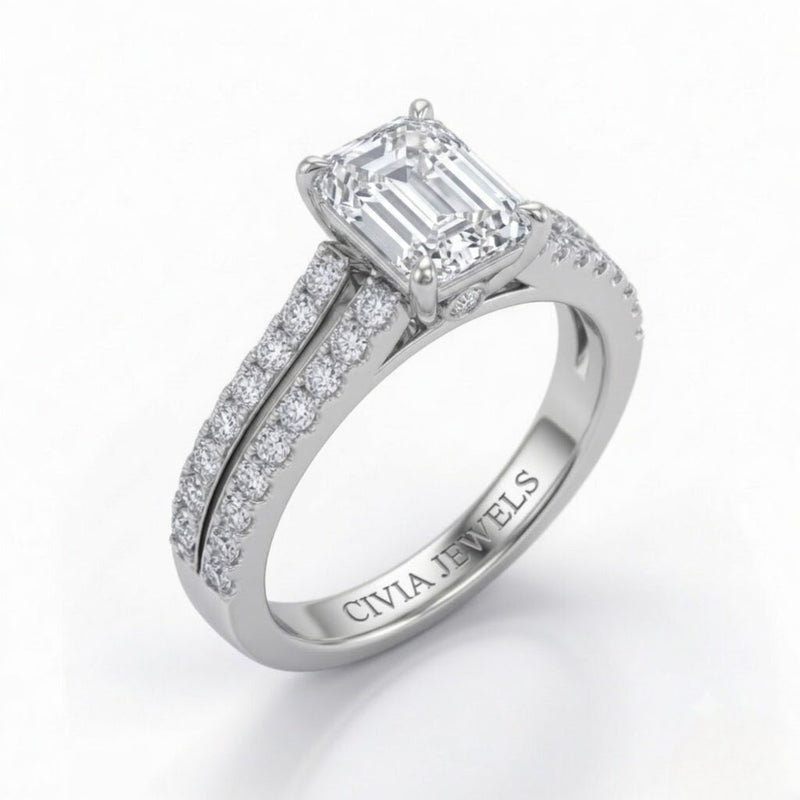 White Gold Valerisse Emerald Diamond Engagement Ring