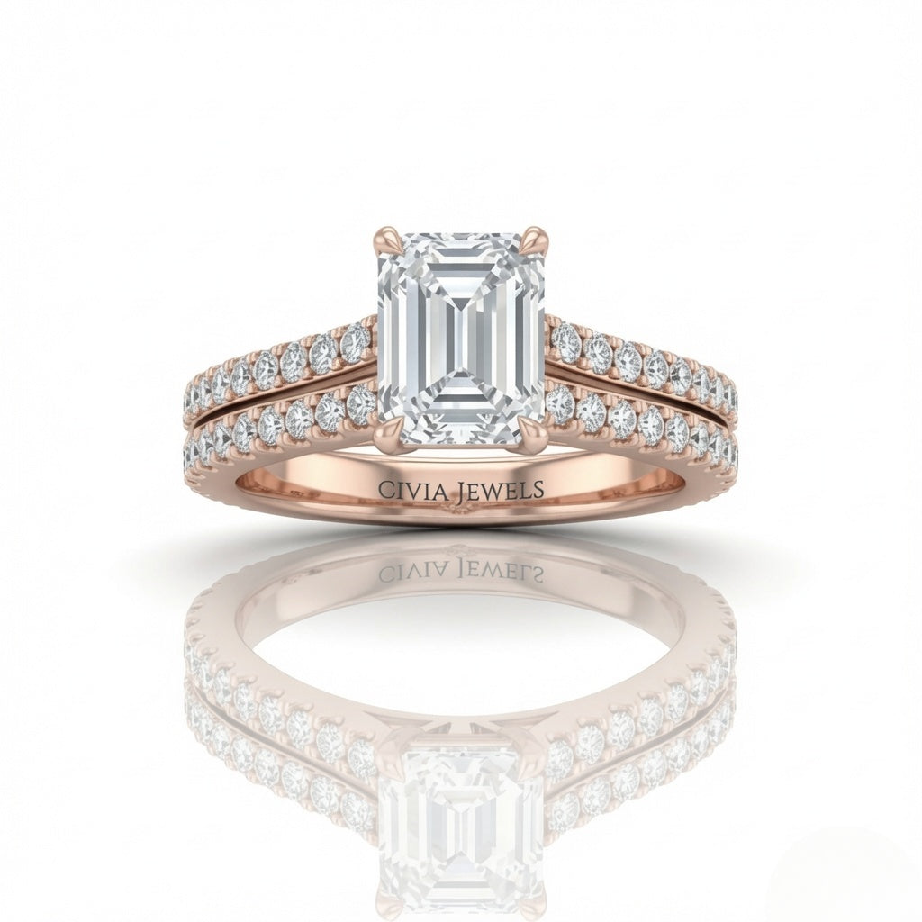 Rose Gold Valerisse Emerald Diamond Engagement Ring