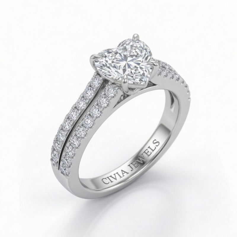 White Gold Valerisse Heart Diamond Engagement Ring
