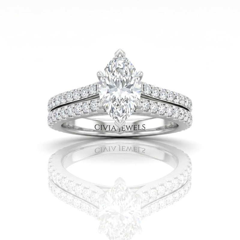 Silver Valerisse Marquise Diamond Engagement Ring