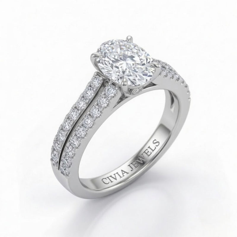 Silver Valerisse Oval Diamond Engagement Ring