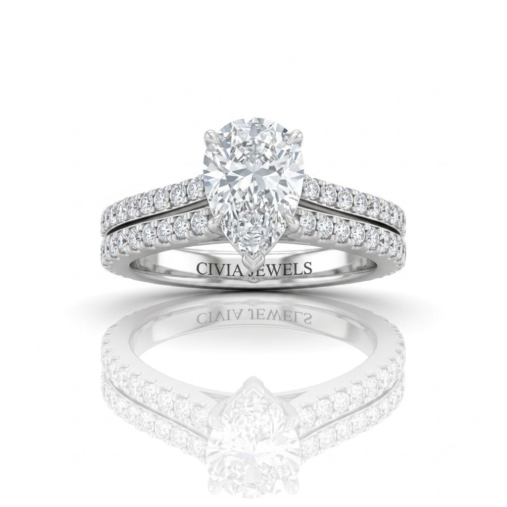 Silver Valerisse Pear Diamond Engagement Ring