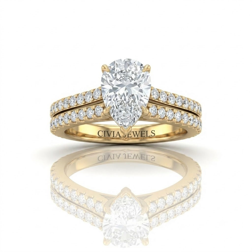 Yellow Gold Valerisse Pear Diamond Engagement Ring