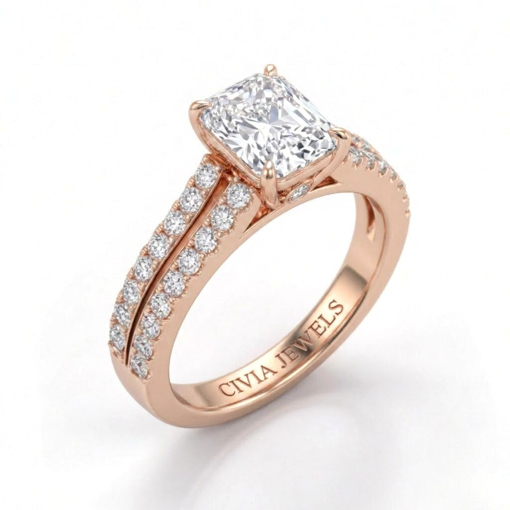 Rose Gold Valerisse Radiant Diamond Engagement Ring