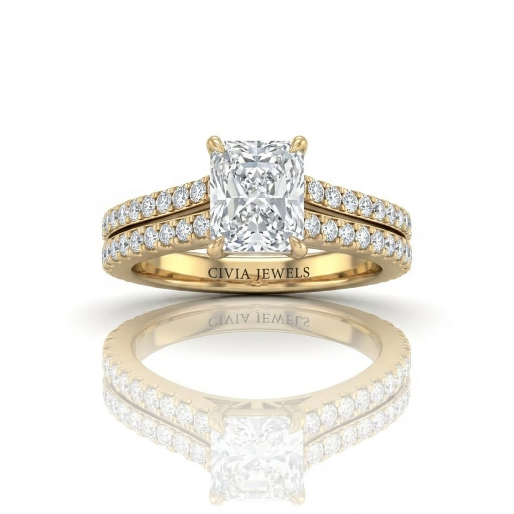 Yellow Gold Valerisse Radiant Diamond Engagement Ring