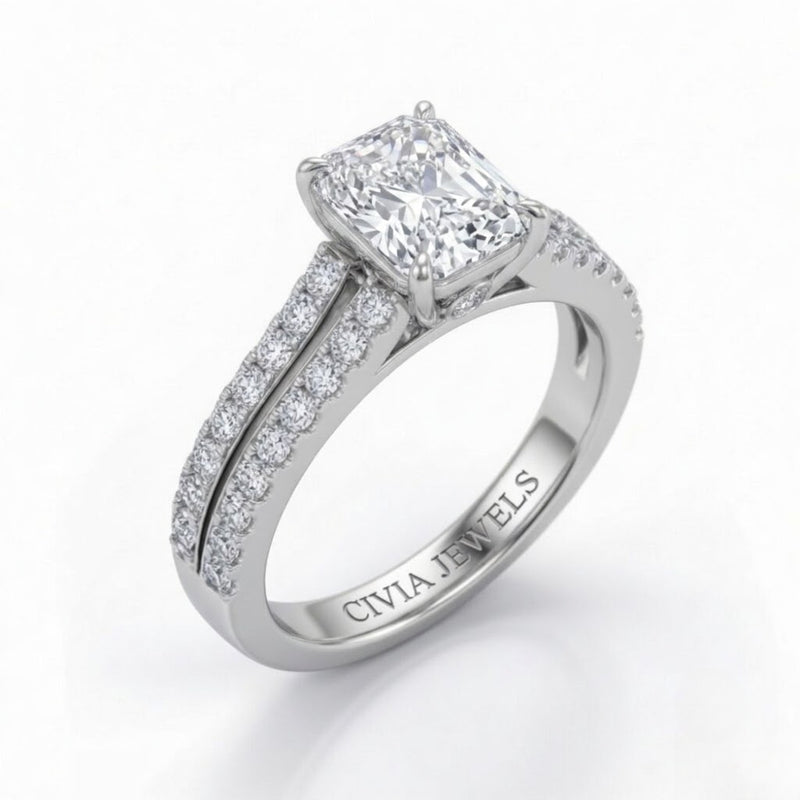 Silver Valerisse Radiant Diamond Engagement Ring