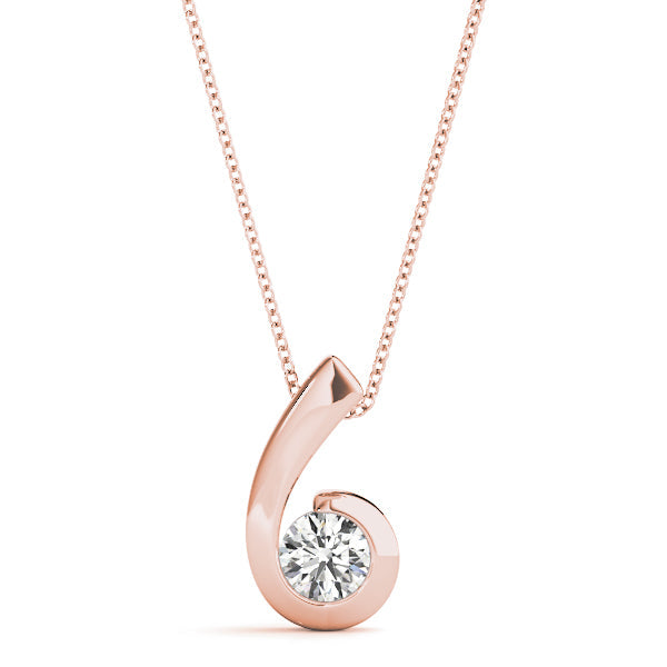 Rose gold Round Diamond Bezel Set Swirl Pendant