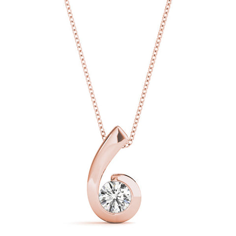 Rose gold Round Diamond Bezel Set Swirl Pendant