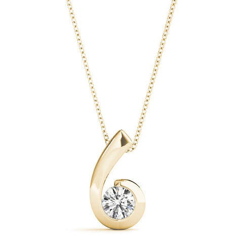 Yellow gold Round Diamond Bezel Set Swirl Pendant