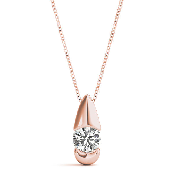 Rose gold Round Diamond Bezel Set Teardrop Pendant