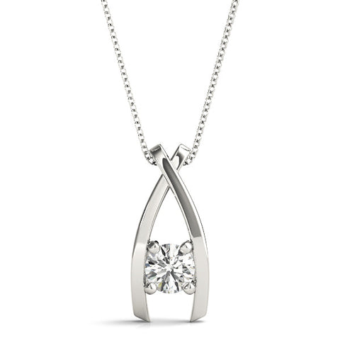 White gold Round Solitaire Prong-Set Pendant