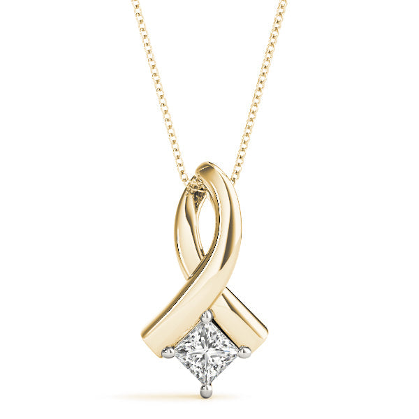 Yellow gold Princess Cut Solitaire Pendant with Twist Prong Setting