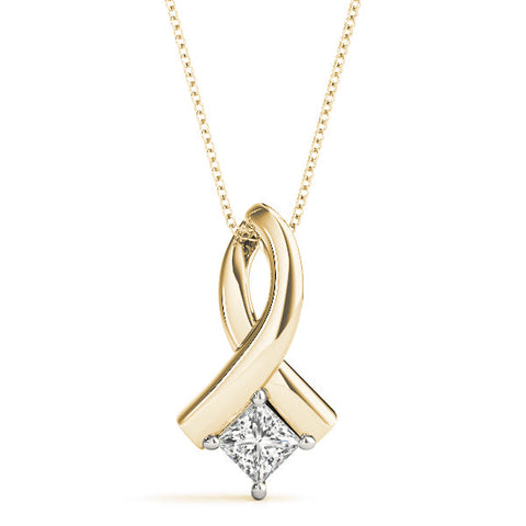 Yellow gold Princess Cut Solitaire Pendant with Twist Prong Setting