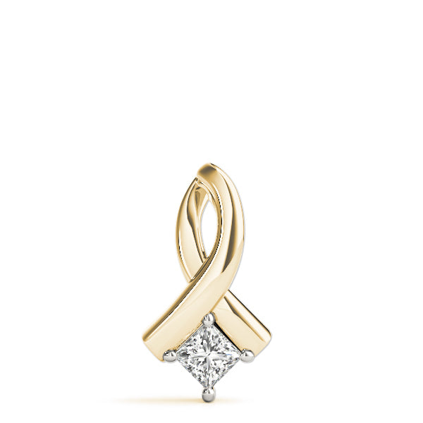 Yellow gold Princess Cut Solitaire Pendant with Twist Prong Setting