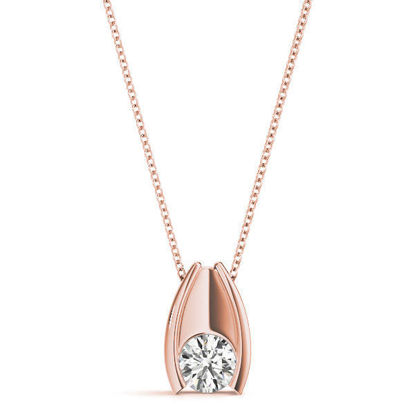 Rose gold Round Bezel Solitaire Pendant with V-Prong Setting