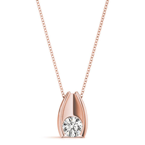 Rose gold Round Bezel Solitaire Pendant with V-Prong Setting