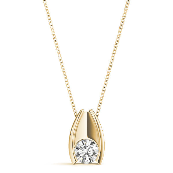 Yellow gold Round Bezel Solitaire Pendant with V-Prong Setting