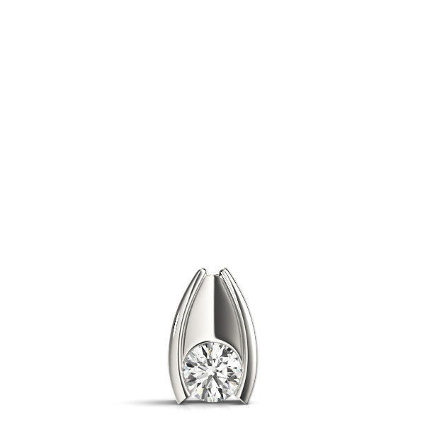 White gold Round Bezel Solitaire Pendant with V-Prong Setting