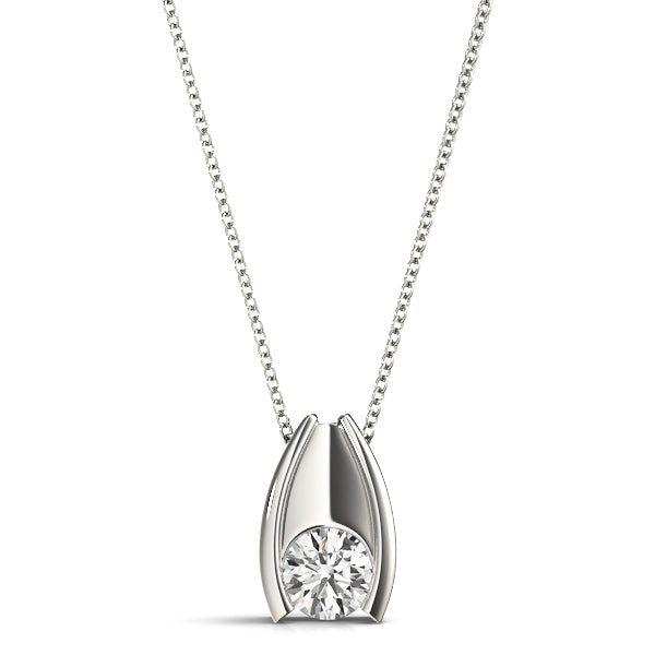 White gold Round Bezel Solitaire Pendant with V-Prong Setting
