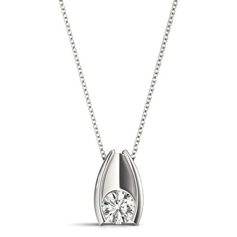 White gold Round Bezel Solitaire Pendant with V-Prong Setting