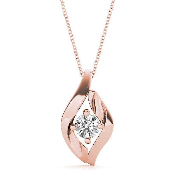 Rose gold Round Diamond Bezel-Set Leaf Pendant