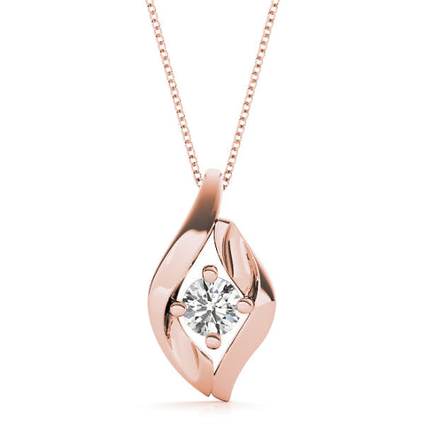 Rose gold Round Diamond Bezel-Set Leaf Pendant