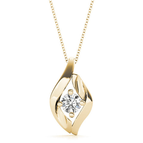 Yellow gold Round Diamond Bezel-Set Leaf Pendant