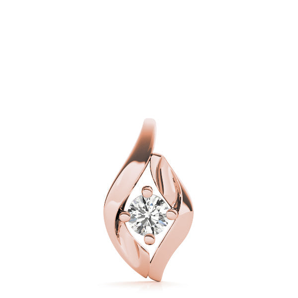 Rose gold Round Diamond Bezel-Set Leaf Pendant