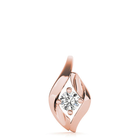 Rose gold Round Diamond Bezel-Set Leaf Pendant