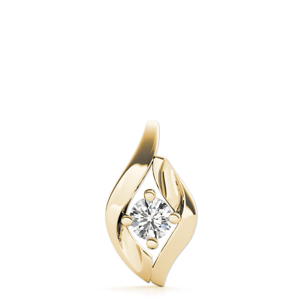 Yellow gold Round Diamond Bezel-Set Leaf Pendant