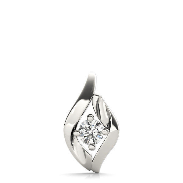 White gold Round Diamond Bezel-Set Leaf Pendant