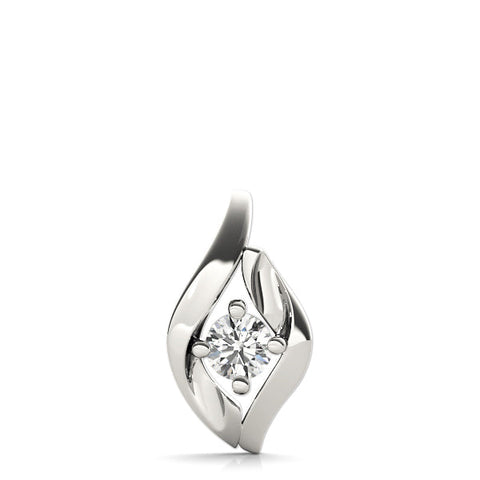 White gold Round Diamond Bezel-Set Leaf Pendant
